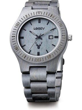 Men's Grey Sandalwood Japanese Quartz Analog Unisex Round Wrist Wooden Watch